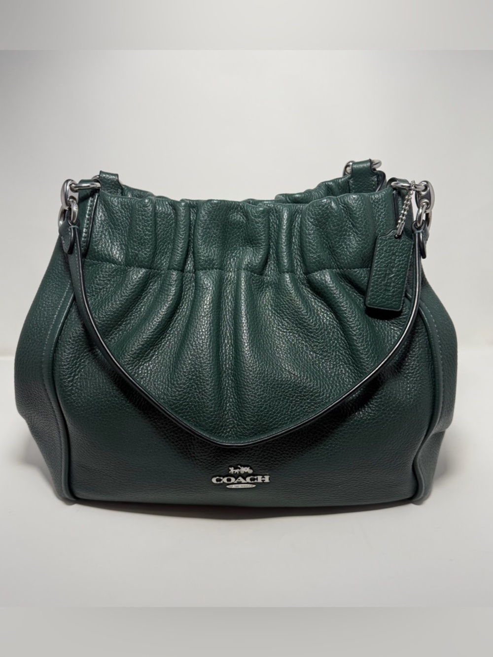 COACH C1454 Maya Pebble Leather Shoulder Bag Tote Ivy Green with Silver Hardware